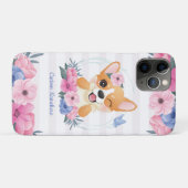 かわいいコーギー犬フラワーリース青い蝶カスタム Case-Mate iPhoneケース (裏面(横))