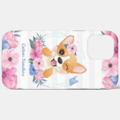 かわいいコーギー犬フラワーリース青い蝶カスタム Case-Mate iPhoneケース (裏面 (横))