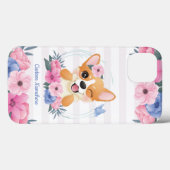 かわいいコーギー犬フラワーリース青い蝶カスタム Case-Mate iPhoneケース (裏面 (横))