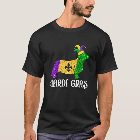 かわいいコーギー犬愛好家マルディグラスパーティー道化師マスク Tシャツ (正面)