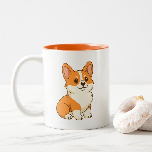 かわいいコーギー犬 ツートーンマグカップ (ドーナツ)