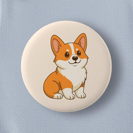 かわいいコーギー犬 ベージュ 缶バッジ