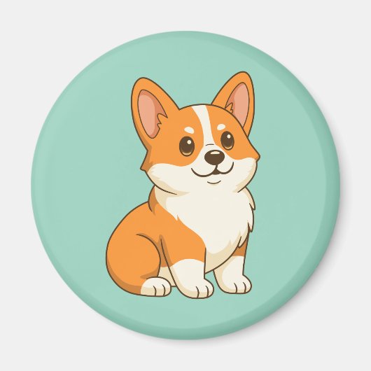 かわいいコーギー犬 緑 マグネット (正面)