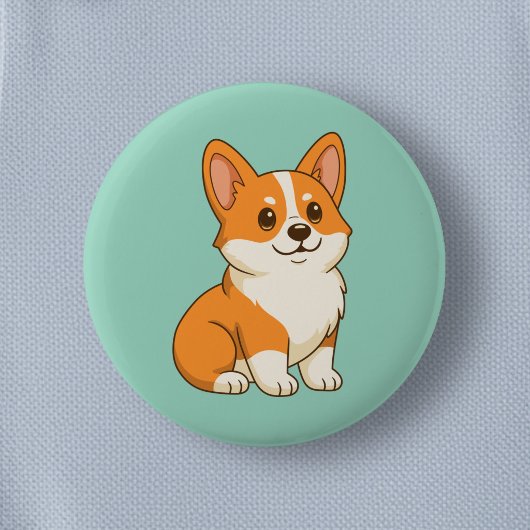 かわいいコーギー犬 緑 缶バッジ