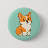かわいいコーギー犬 緑 缶バッジ (正面)