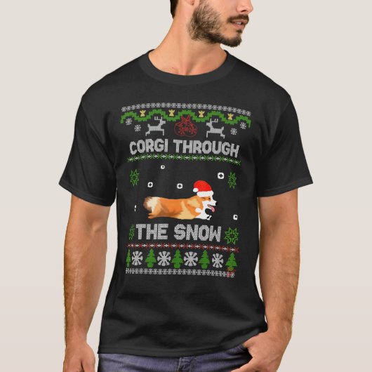 かわいいコーギー ウェルシュコーギー 刺繍 クリスマス Tシャツ (正面)