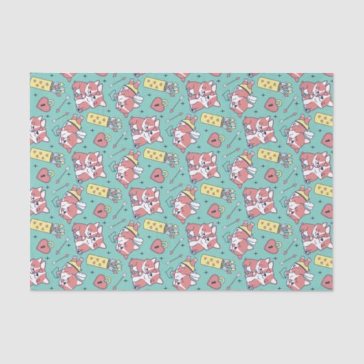 かわいいコーギー・キューピッドの弓矢のパターン バレンタインデー 薄葉紙 (正面)