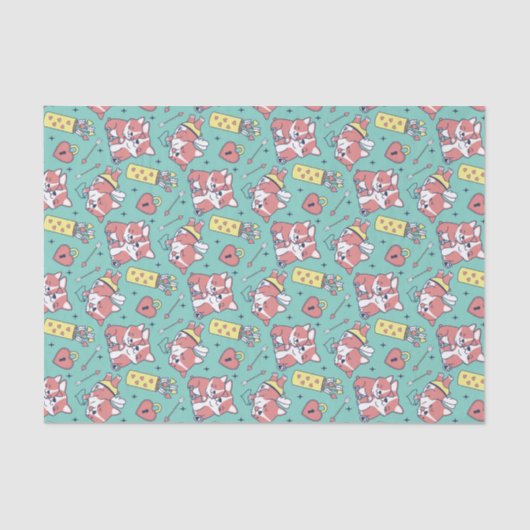 かわいいコーギー キューピッドの弓矢の模様 バレンタインデー 薄葉紙 (正面)