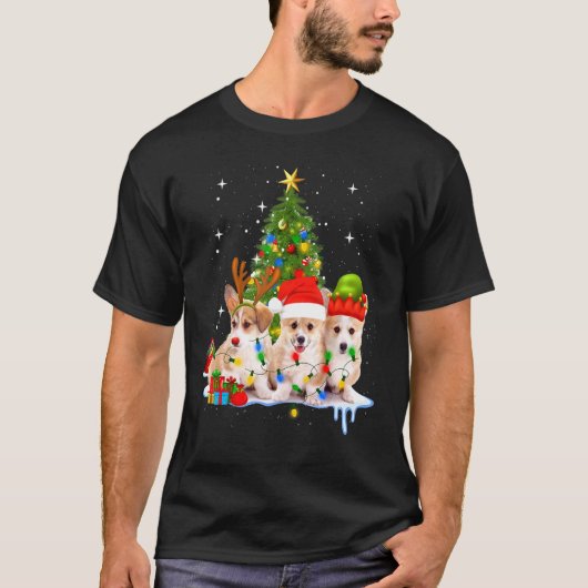 かわいいコーギー クリスマスツリー 涼しい クリスマスコーギー Tシャツ (正面)