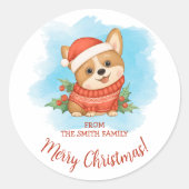 かわいいコーギー メリークリスマス ラウンドシール (正面)