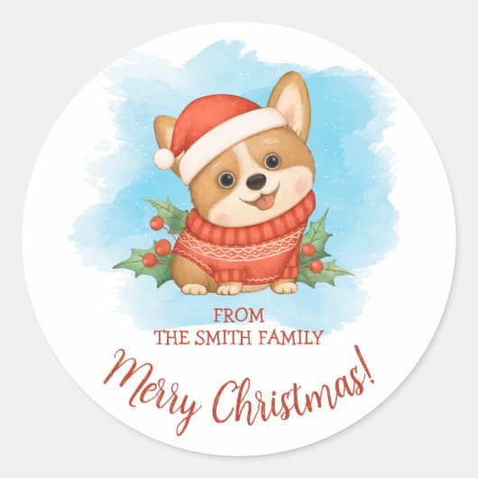 かわいいコーギー メリークリスマス ラウンドシール (正面)