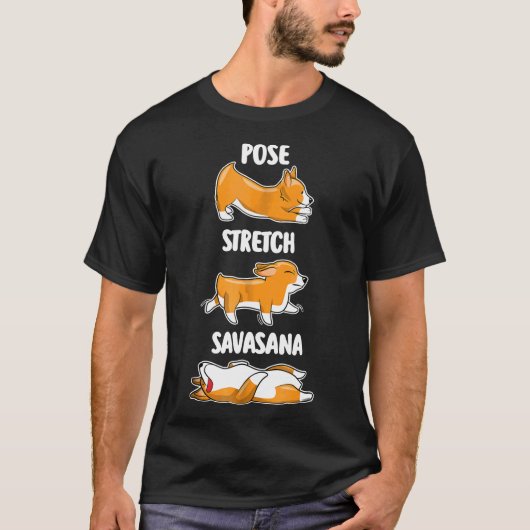 かわいいコーギー ヨガ Tシャツ (正面)