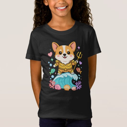 かわいいコーギー 海の王様 カートゥーン | かわいい海の犬 Tシャツ (正面)
