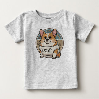かわいいコーギー“I Love Bones”Tシャツ ベビーTシャツ