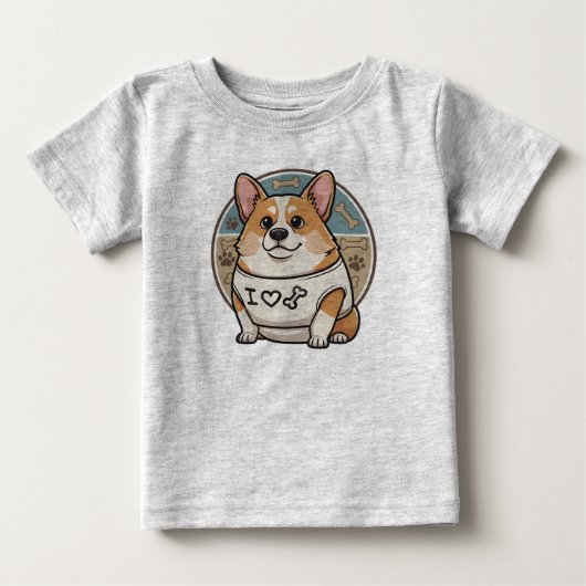 かわいいコーギー“I Love Bones”Tシャツ ベビーTシャツ (正面)
