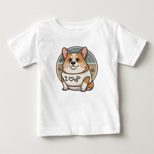 かわいいコーギー“I Love Bones”Tシャツ ベビーTシャツ (正面)
