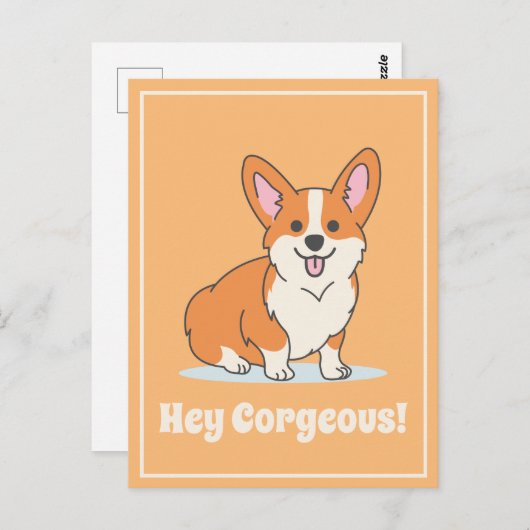 かわいいコーギ「ヘイ・コージェウス」イラストレーション おもしろい ポストカード (正面/裏面)
