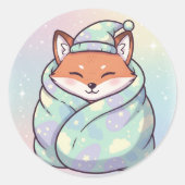 かわいいコージーなキツネのステッカー ラウンドシール (正面)