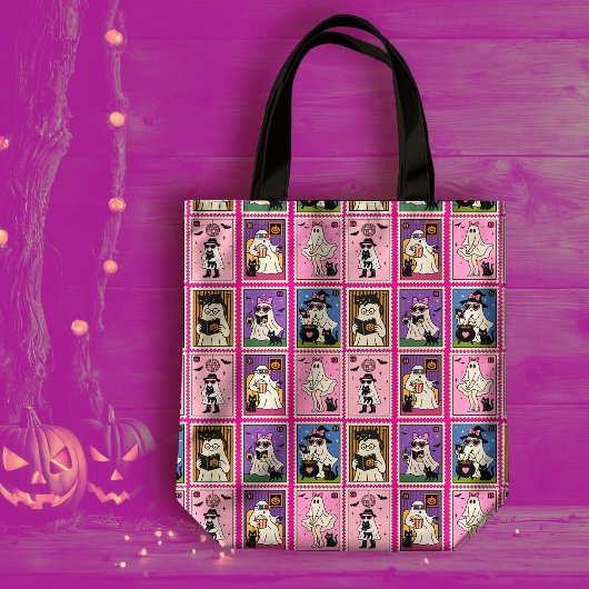 かわいいコージー幽霊と猫の郵便料金パターン トートバッグ