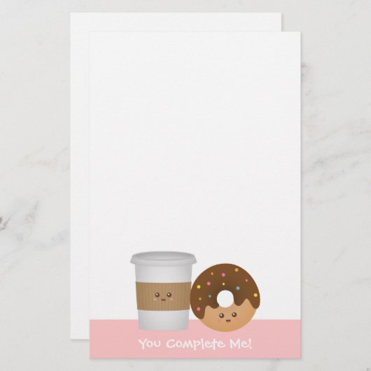 かわいいコーヒーおよびドーナツの私を完了します 便箋 (正面/裏面)