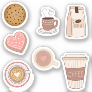 かわいいコーヒーとシンプルステッカーパック シール