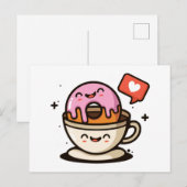かわいいコーヒーとドーナツの愛 ポストカード (正面/裏面)