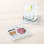 かわいいコーヒーとドーナツ完全なカップル ガラスコースター (アングル)