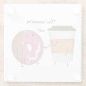 かわいいコーヒーとドーナツ完全なカップル ガラスコースター (裏面)