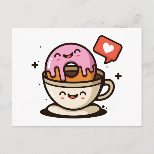 かわいいコーヒーとドーナツ愛 ポストカード (正面)