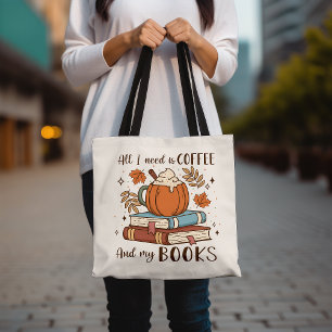 かわいいコーヒーと本の恋人秋かぼちゃのスパイス トートバッグ