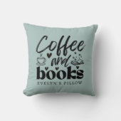 かわいいコーヒーと本を愛する人たちパーソナライズされた クッション (正面)