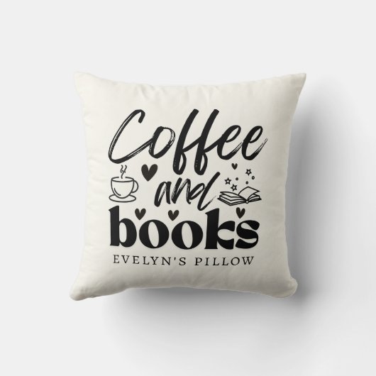 かわいいコーヒーと本を愛する人たちパーソナライズされた クッション (裏面)