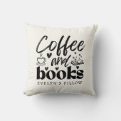 かわいいコーヒーと本を愛する人たちパーソナライズされた クッション (正面)