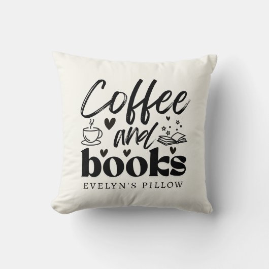 かわいいコーヒーと本を愛する人たちパーソナライズされた クッション (正面)