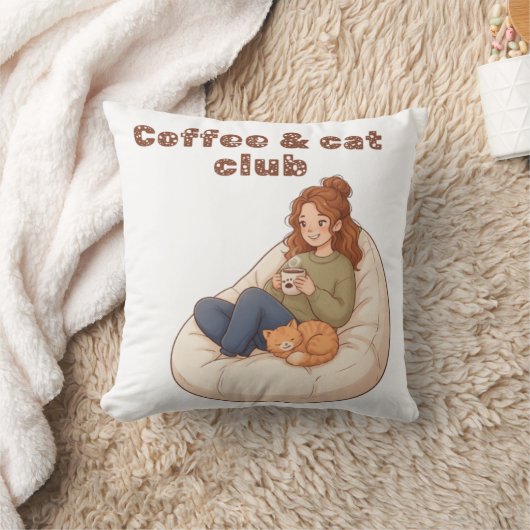 かわいいコーヒーと猫のクラブデザイン クッション (ブランケット)