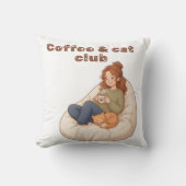 かわいいコーヒーと猫のクラブデザイン クッション (正面)