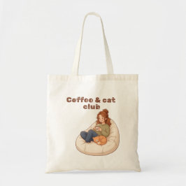 かわいいコーヒーと猫のクラブデザイン トートバッグ