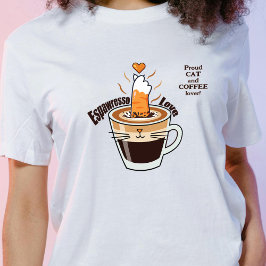 かわいいコーヒーと面白い猫好きの田舎風の居心地の良いスタイル Tシャツ