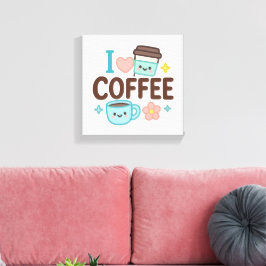 かわいいコーヒーのステッカー「I Love Coffee」 キャンバスプリント