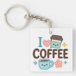 かわいいコーヒーのステッカー「I Love Coffee」 キーホルダー