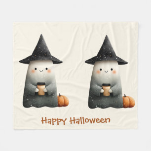 かわいいコーヒーの幽霊のハロウィン フリースブランケット