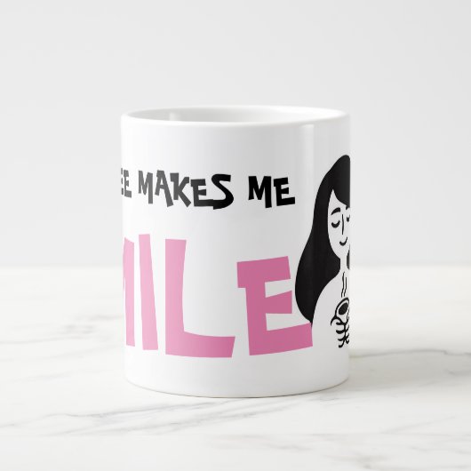 かわいいコーヒーは私を作るスマイルミーム ジャンボコーヒーマグカップ (正面)