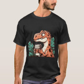 かわいいコーヒーを飲む恐竜 Tシャツ (正面)