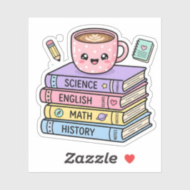かわいいコーヒーカップと勉強の本ステッカー シール
