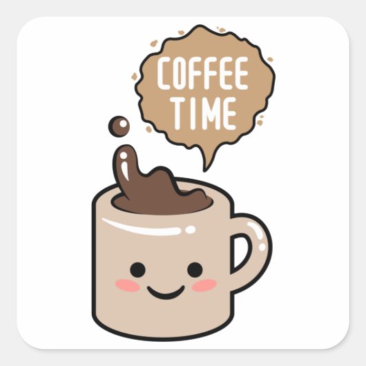 かわいいコーヒーカップのイラスト「コーヒータイム」 スクエアシール (正面)