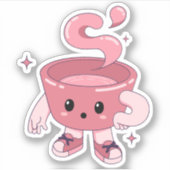 かわいいコーヒーカップ、かわいいティーカップ シール (正面)
