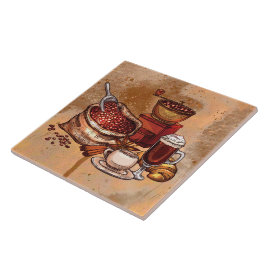 かわいいコーヒーキッチンデッキ タイル