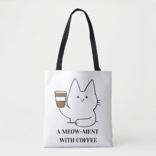 かわいいコーヒーキャットアート – ミニマルかわいいデザイン トートバッグ
