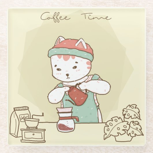 かわいいコーヒーキャット ガラスコースター (正面)