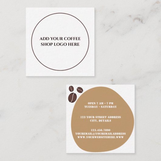 かわいいコーヒーショップのコーヒー豆とスポット スクエア名刺 (正面/裏面)